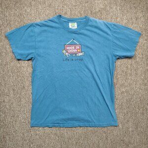 LIFE IS CRAP T-Shirt Men's Medium Blue Made In China Graphic Cotton Short Sleeve